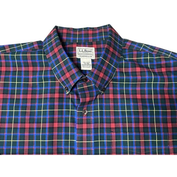 LL Bean Mens Shirt XXL 2XL Long Sleeve Button Down Traditional Fit Plaid Blue - Picture 3 of 8